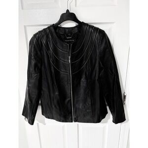 Pamela McCoy Black Leather Moto Jacket Full Zip Decorative Zippers